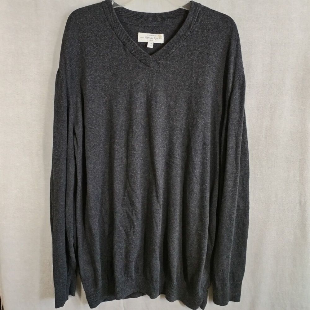 Hawker Rye Men's‎ 2XL Charcoal Gray Sweater V-Neck Pullover Cotton Cashmere